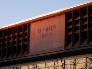 Sunlit name of Olin library