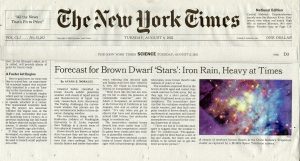 Image of a New York Times article about our work on metallic rain on brown dwarfs
