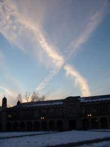 contrails over Olin library