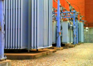Electric transformers near the power plant
